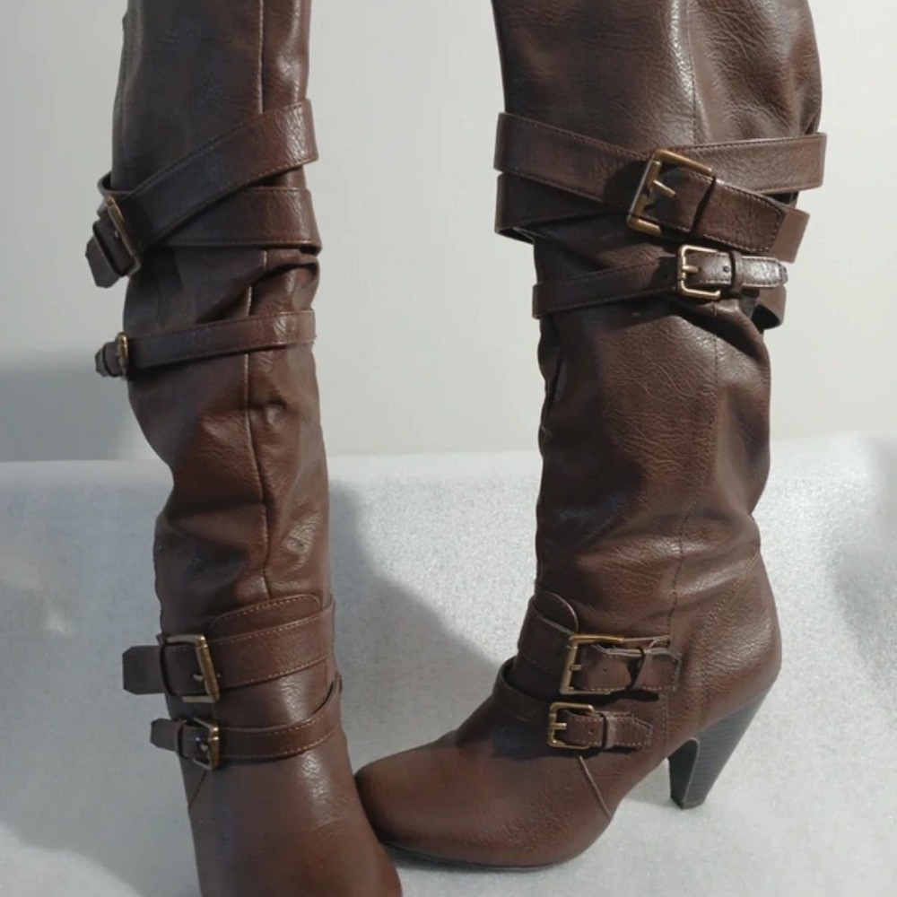 Dolce Vita Brown Buckle Heeled Boots